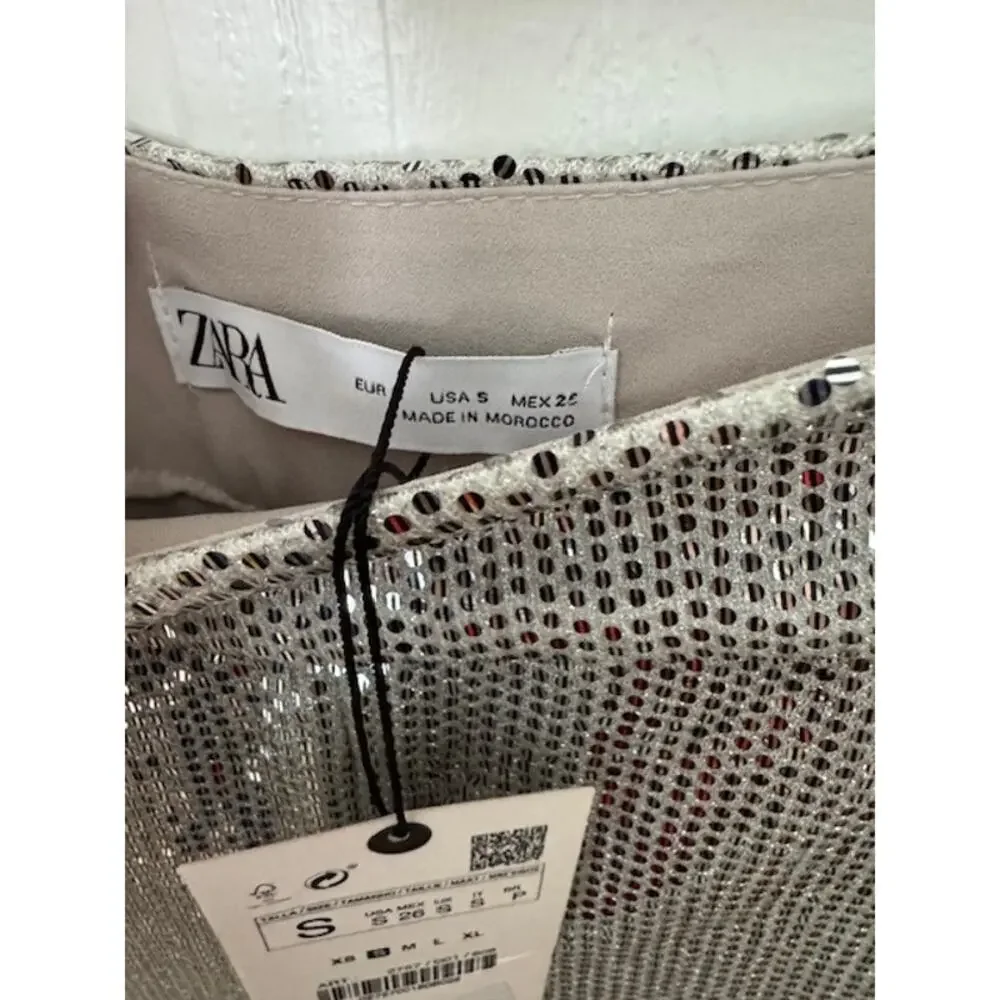 Zara Silver Sequin Cape & High-Rise Culottes Cropped Pants Set NWT- Size S - Picture 11 of 12